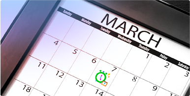 Foto di un calendario con una data cerchiata in verde. Informazioni sul Calendario Mestruale o.b.®.